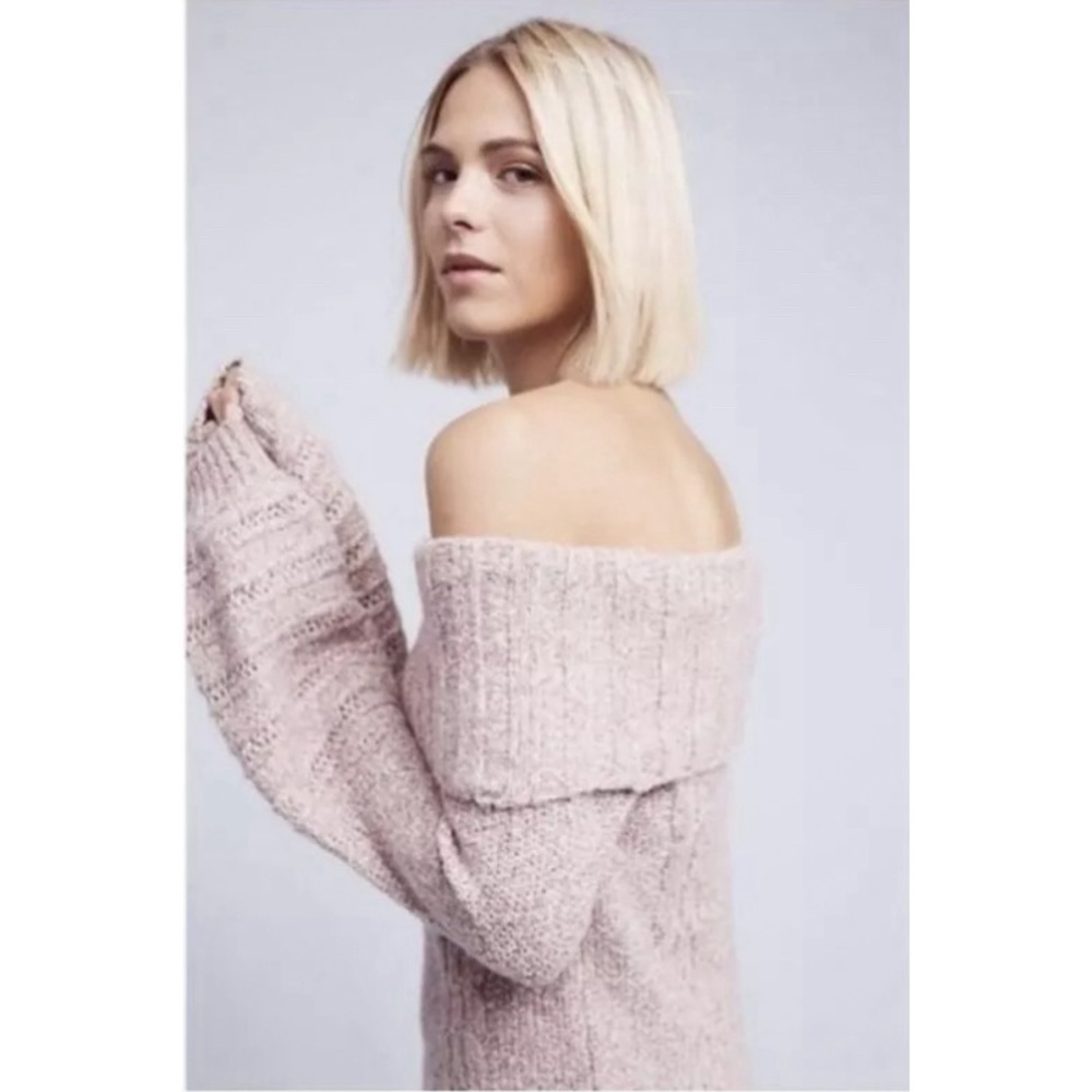 Anthropologie Sleeping On Snow Neves Off The Shoulder Sweater Light Dusty Pink L